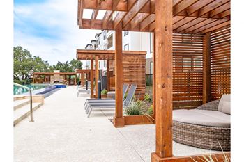 poolside cabanas at Reveal at Onion Creek apartments